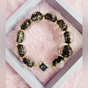 Big Elegant Black and Gold Beaded Bracelet